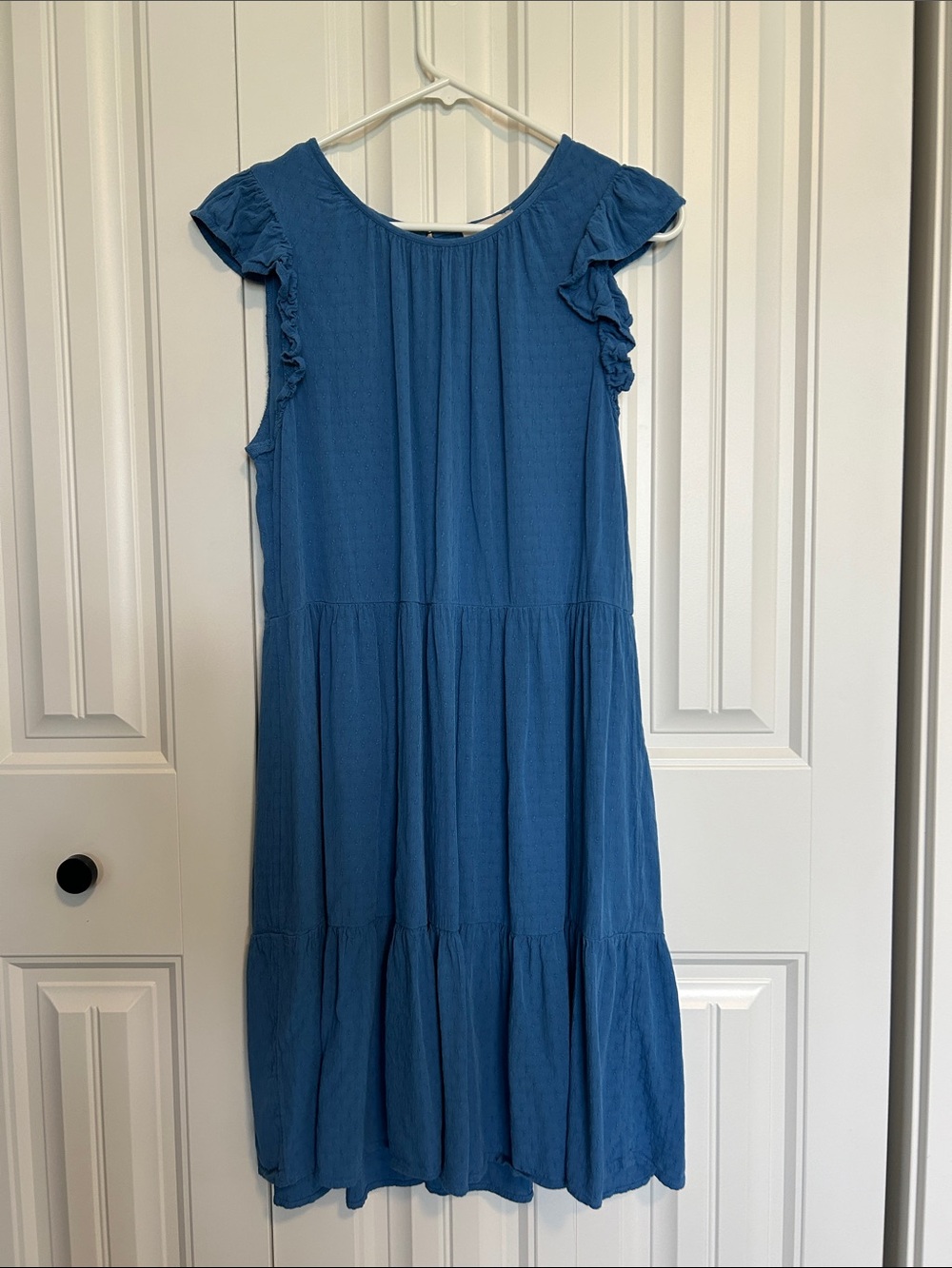 LOFT Blue Ruffle-Sleeve Tiered Dress